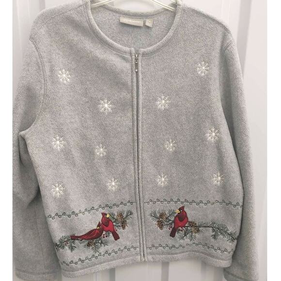 Croft & Barrow Sweater Zip Up Embroidered Winter Theme Cardinals Petite XL - Picture 1 of 6